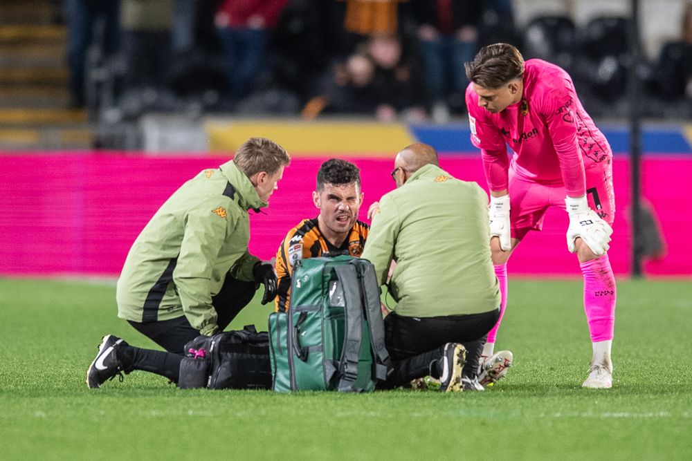 John Egan injury v Coventry City (H) Apr 25 John Egan injury v Coventry City (H) Apr 25